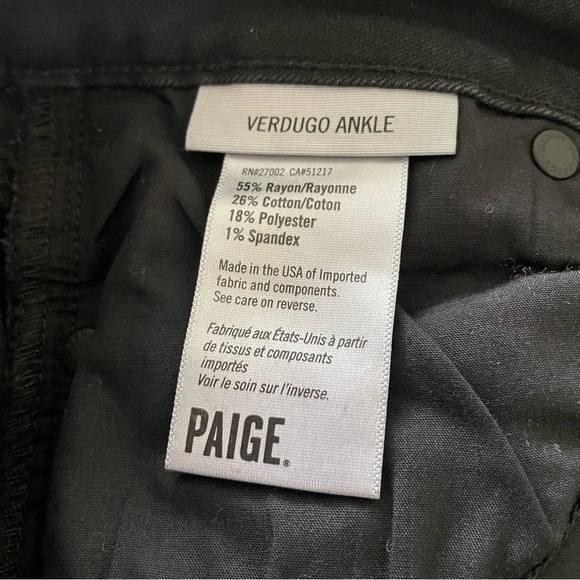 PAIGE Denim Black Fog Luxe Coating Verdugo Ankle Skinny Jeans EUC Size 26 - Picture 7 of 9